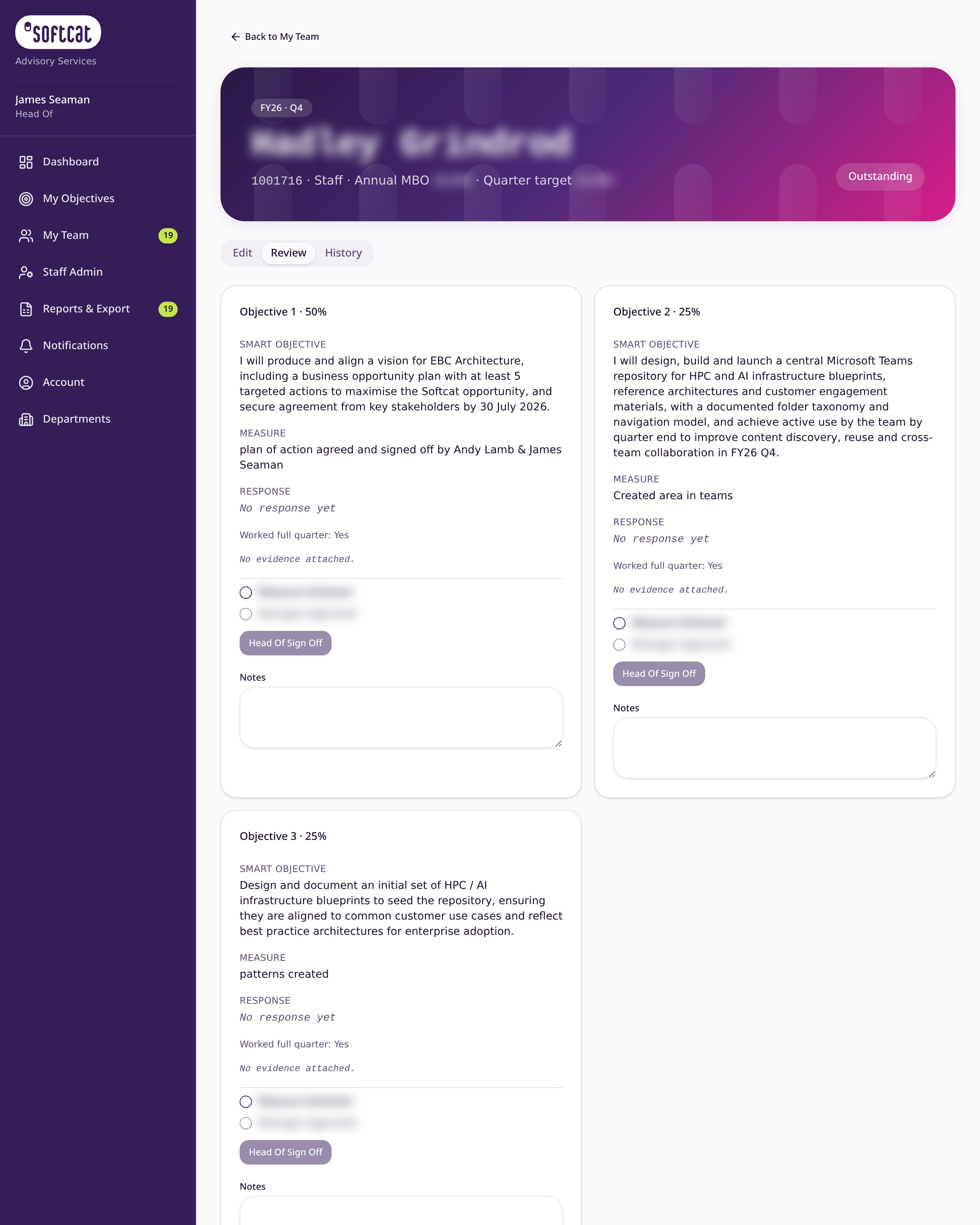Reviewing a team member's responses and approving them