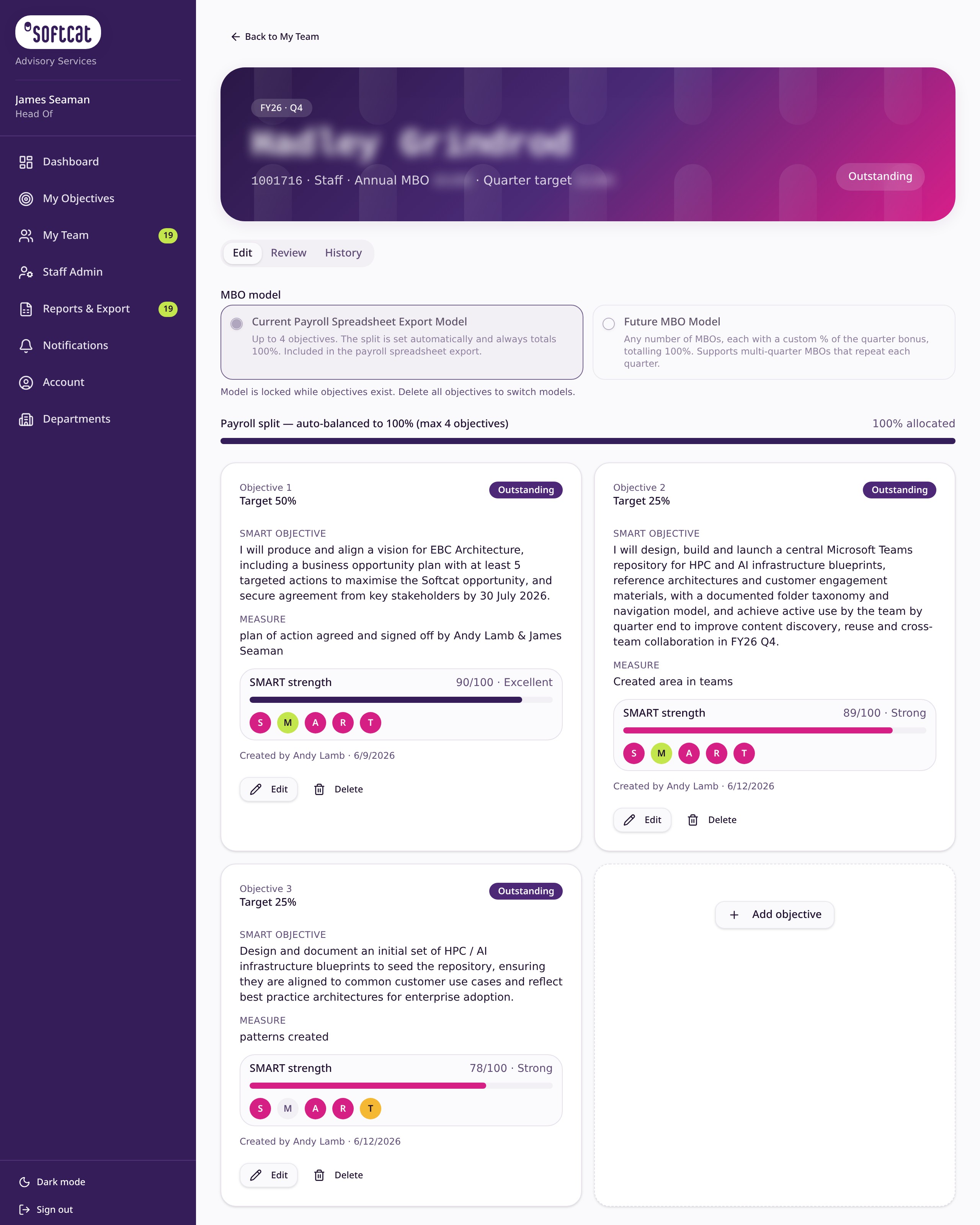 Setting SMART objectives with live quality scoring